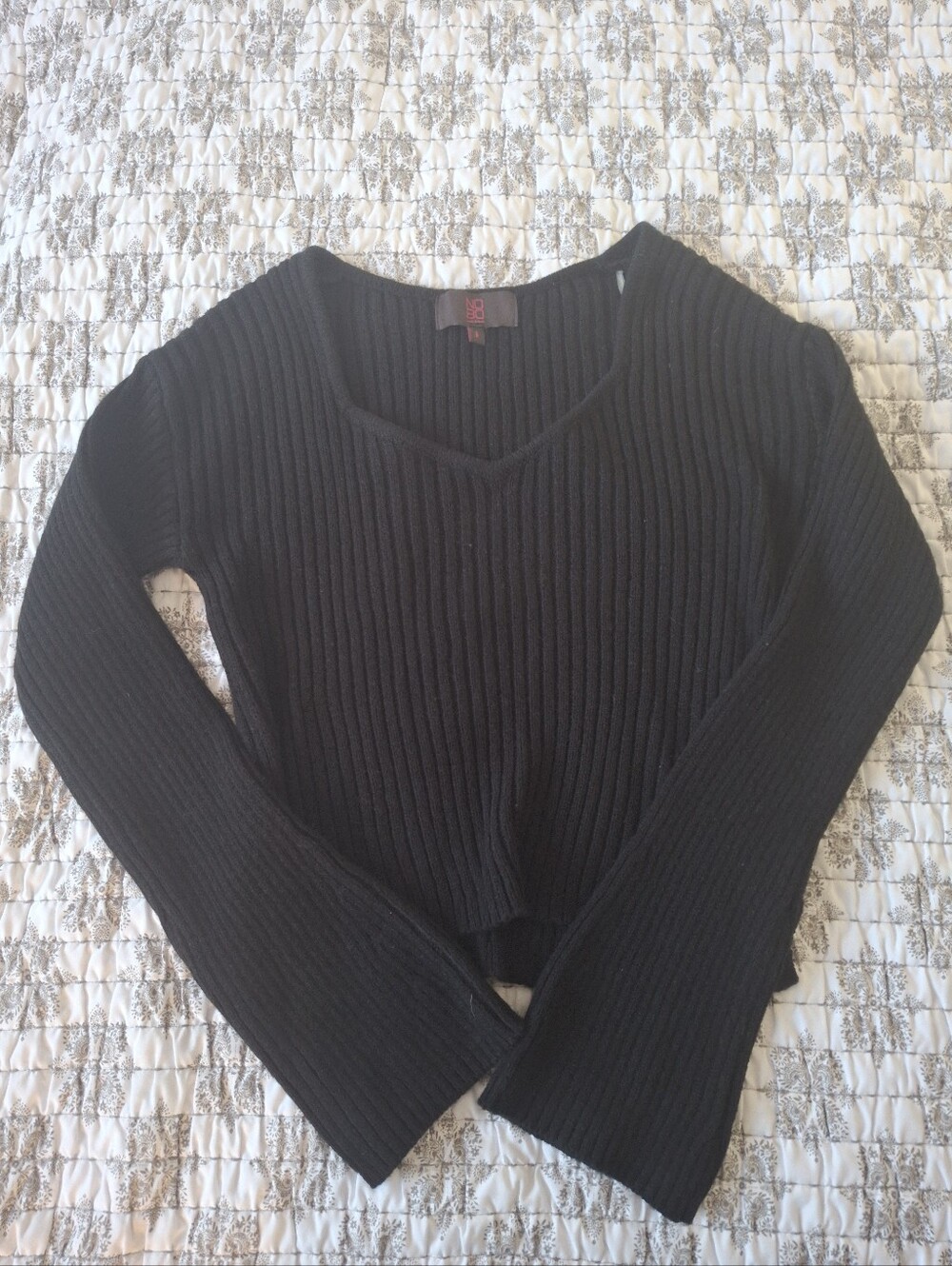 NOBO Black Ribbed V-Neck Sweater
